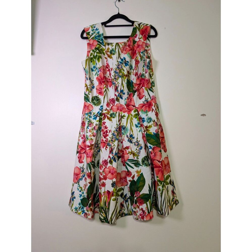 Danny and Nicole Floral Fit & Flare Dress Summer Wedding Guest Pink Green 12 - Picture 7 of 8